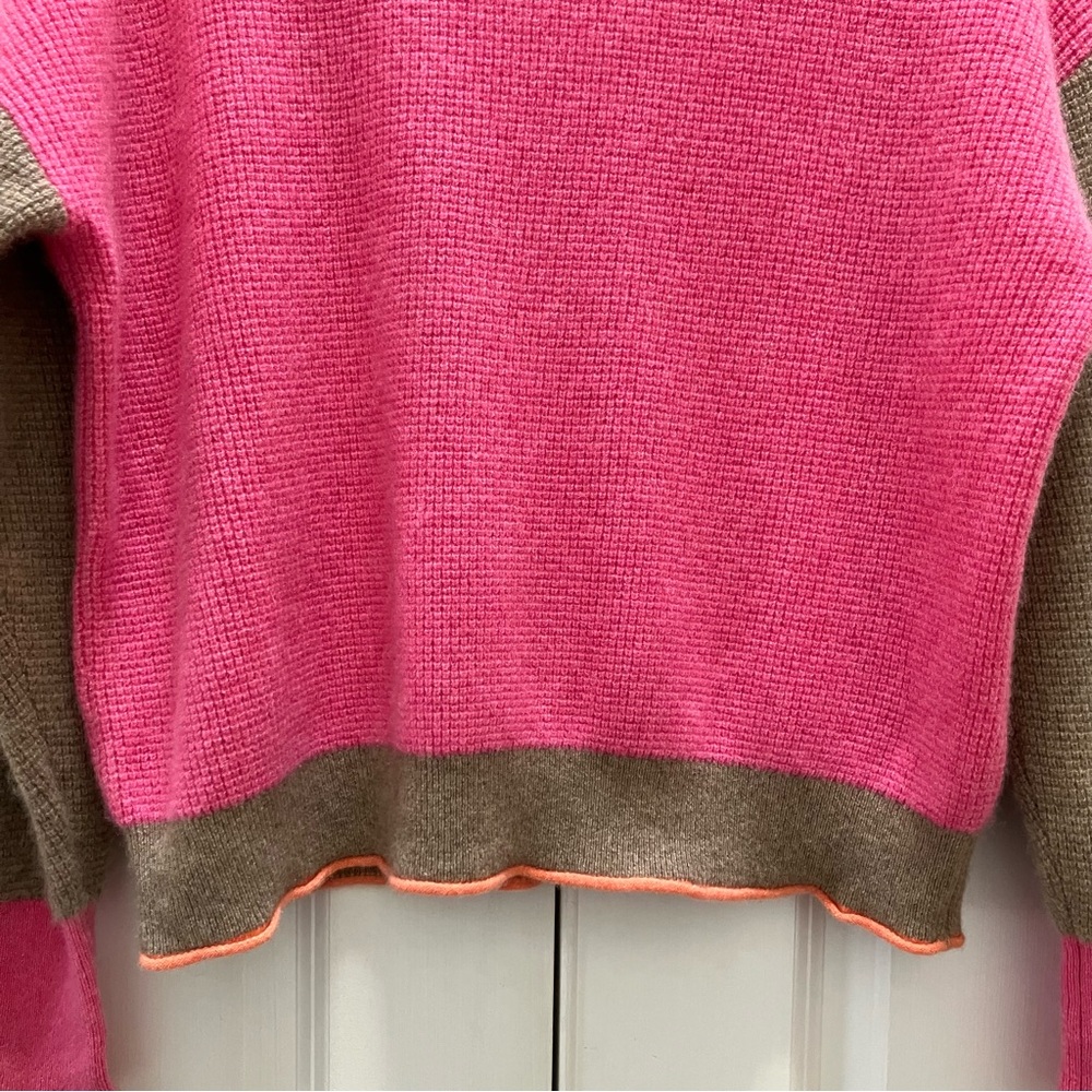 Maeve Anthropologie 100% Cashmere Colorblock Sweater Waffle Knit Pink Large - Picture 10 of 14